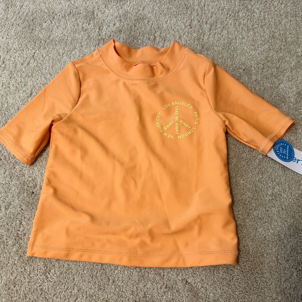 NWT Orange Kids Short Sleeve Rash Guard